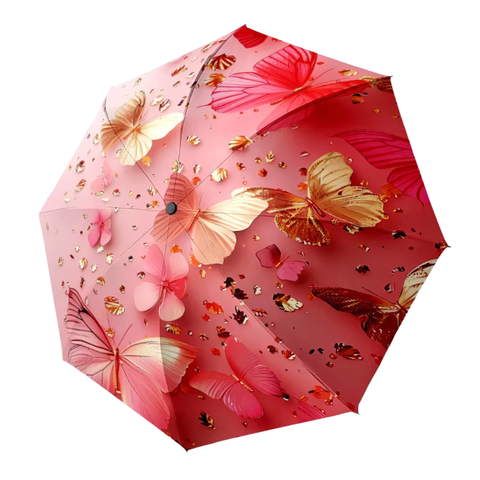 Golden Butterfly Pink Rain Umbrella