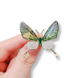 Green Rhinestone Butterfly Brooch