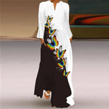 TRENDY BLACK AND WHITE long butterfly v neck dress