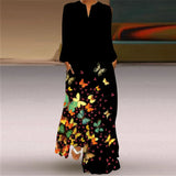 BLACK long butterfly v neck dress