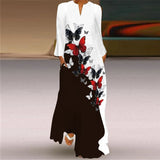 BLACK AND WHITE long butterfly v neck dress