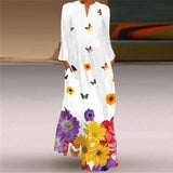 FLORAL long butterfly v neck dress