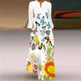 WHITE long butterfly v neck dress
