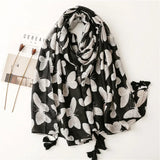 Black Butterfly Print Tassel Scarf