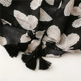 cute Black Butterfly Print Tassel Scarf