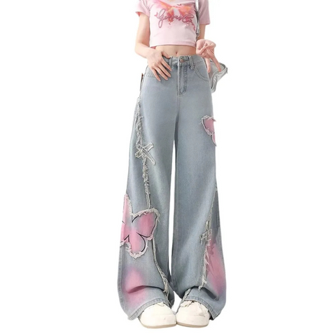 High Waisted pink Butterfly Jeans