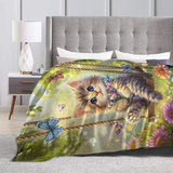 cute Kitten Swing Butterfly Fleece Blanket