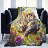 Kitten Swing Butterfly Fleece Blanket on a chair