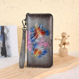 Long gray Wallet with Blue Cuban Crescent Butterflies