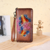 Long orange Wallet with Blue Cuban Crescent Butterflies