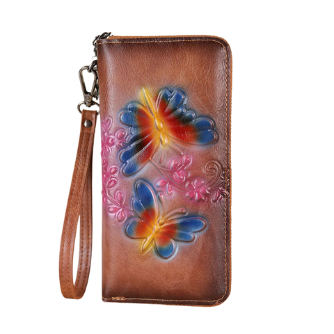 Long Wallet with Blue Cuban Crescent Butterflies