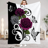 Monochrome Swallowtail Floral Blanket with a woman
