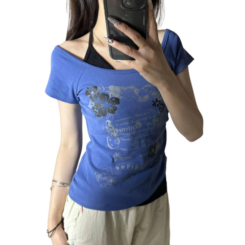 Navy Blue Floral Butterfly T-Shirt
