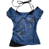 Navy Blue Floral Butterfly T-Shirt for women