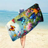 Paradise Flowers Butterfly Beach Towel