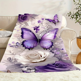 cute Purple Fritillary Butterfly Rose Blanket