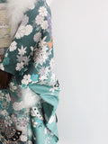 FORMAL Green Butterfly Print Furisode Kimono for Women