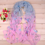 pink Women’s Colorful Butterfly Print Chiffon Long Scarf