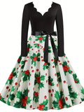 GREEN Christmas Print Butterfly Knot Dress