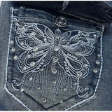 BOHO Women's Y2K Low Rise Denim Shorts with Rhinestone Butterfly Embroidery