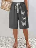 GRAY Butterfly Printed Knee Length Shorts