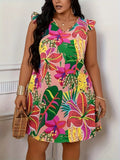 TRENDY PINK summer floral butterfly sleeve dress