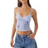 trendy blue Y2K Tie Dye Butterfly Print Spaghetti Strap Tank Top