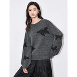 GRAY Jacquard Butterfly Knit Sweater