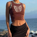 brown Butterfly Crop Top for Women