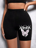 TRENDY High Waist Butterfly Print Leggings Shorts