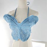 denim Butterfly Crop Top Crochet