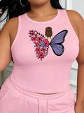fashionable Women’s Plus Size Butterfly Fairy Print Tank Top