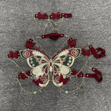 red Women’s Butterfly Crystal Chain Crop Top