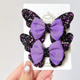 PURPLE Glitter Butterfly Bow Hair Clips for Girls
