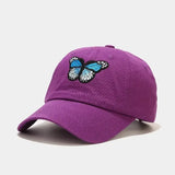 PURPLE Butterfly Embroidered Cotton Baseball Cap