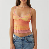 orange Y2K Tie Dye Butterfly Print Spaghetti Strap Tank Top