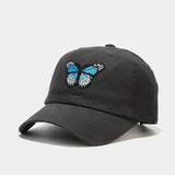 GRAY Butterfly Embroidered Cotton Baseball Cap