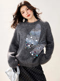 GRAY Butterfly Sequin Sweater