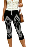 trendy Women's Black Butterfly Rhinestone Capri Leggings
