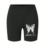 BOHO BLACK AND WHITE High Waist Butterfly Print Leggings Shorts