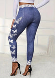 CUTE Women's Butterfly Lace Faux Denim Leggings