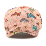 pink cute Retro Butterfly Embroidered Beret Hat