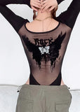 GOTHIC Women's See Through Mesh Butterfly Bodysuit