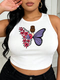 white Women’s Plus Size Butterfly Fairy Print Tank Top