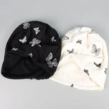 black and white Women’s Slouchy Butterfly Print Beanie Hat