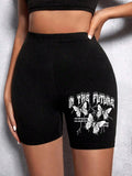 High Waist Butterfly Print Leggings Shorts