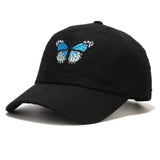 BLACK Butterfly Embroidered Cotton Baseball Cap
