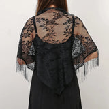 floral black Women’s Printed Butterfly Lace Triangle Scarf
