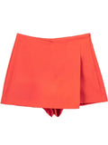 orange High Waist Skort with Asymmetrical Wrap & Side Zipper by Butterfly Kingdom