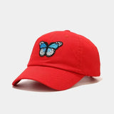 RED Butterfly Embroidered Cotton Baseball Cap